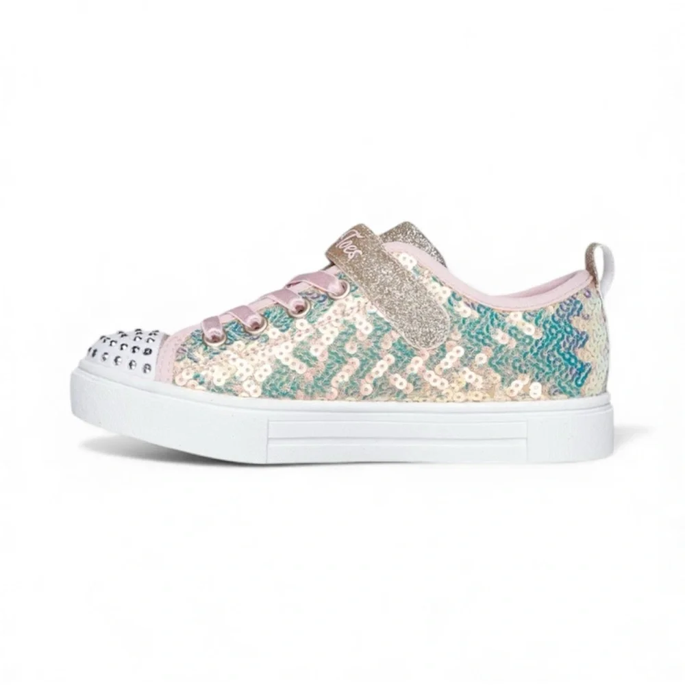 NEW Skechers Twinkle Toes Spark Sequin Flash Light-up Sneaker Size 13 Pink/Gold